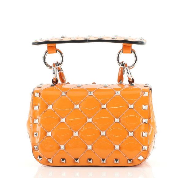 Valentino Garavani Rockstud Spike Flap Bag Quilted Patent Micro Orange - Picture 4 of 7